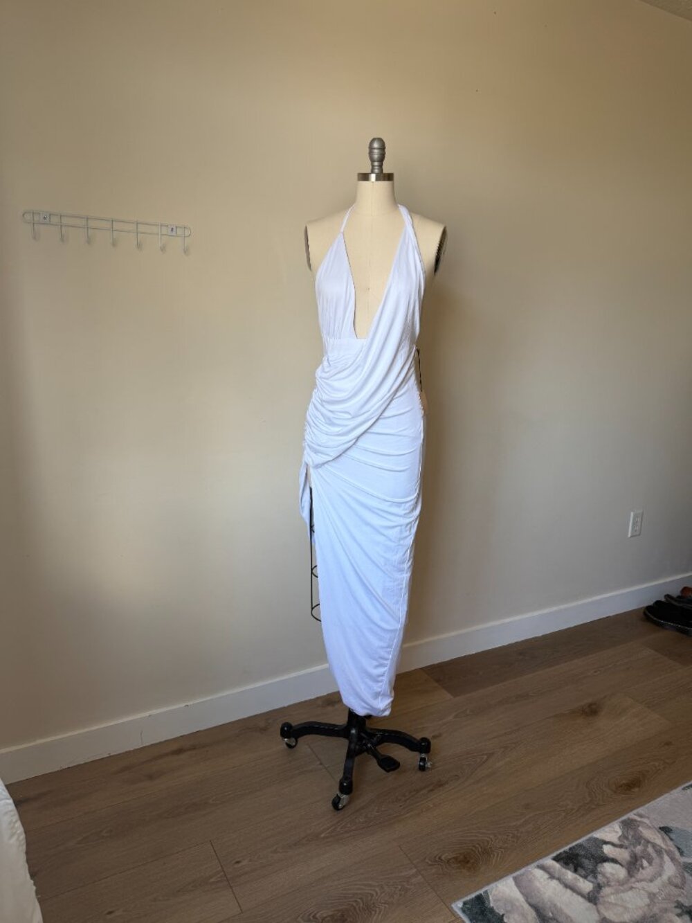 Superdown White Halter Maxi Dress | Deep V Draped Gown | Size M | Wedding Guest - Picture 3 of 8